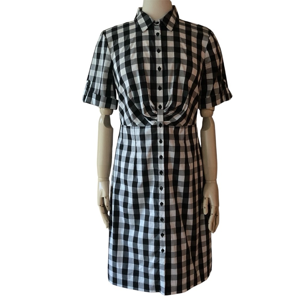 CHIC BY JACOB | Black & White Gingham Check Retro Shirt Dress L